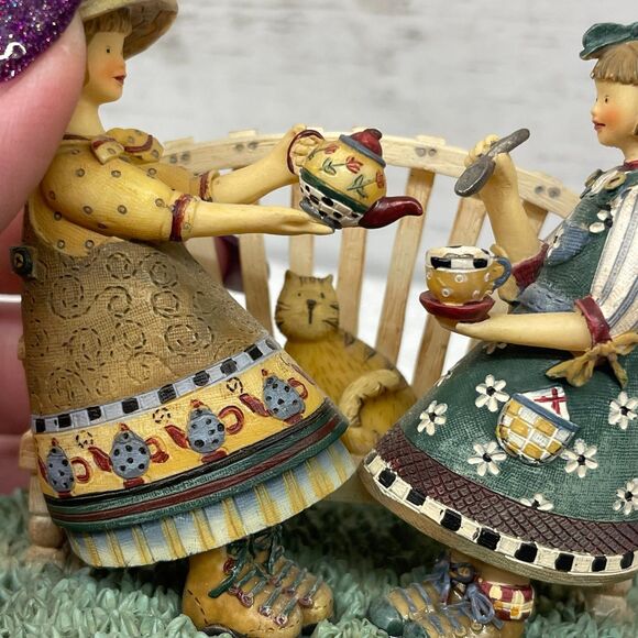 Our America Decorative Candle Jar Topper Country Cat & Tea Party by Fence - Picture 3 of 7
